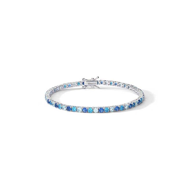 Bracciale tennis argento con Zirconi zaffiro, topazio e acquamarina