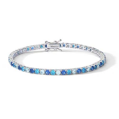 Bracciale tennis argento con Zirconi zaffiro, topazio e acquamarina